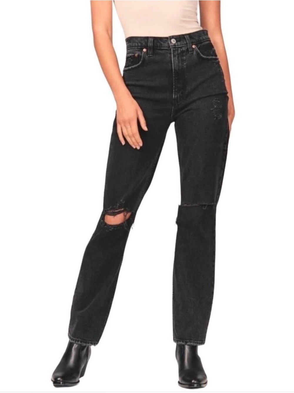 Abercrombie & Fitch 90’s Straight High-Rise Black Distressed Jeans